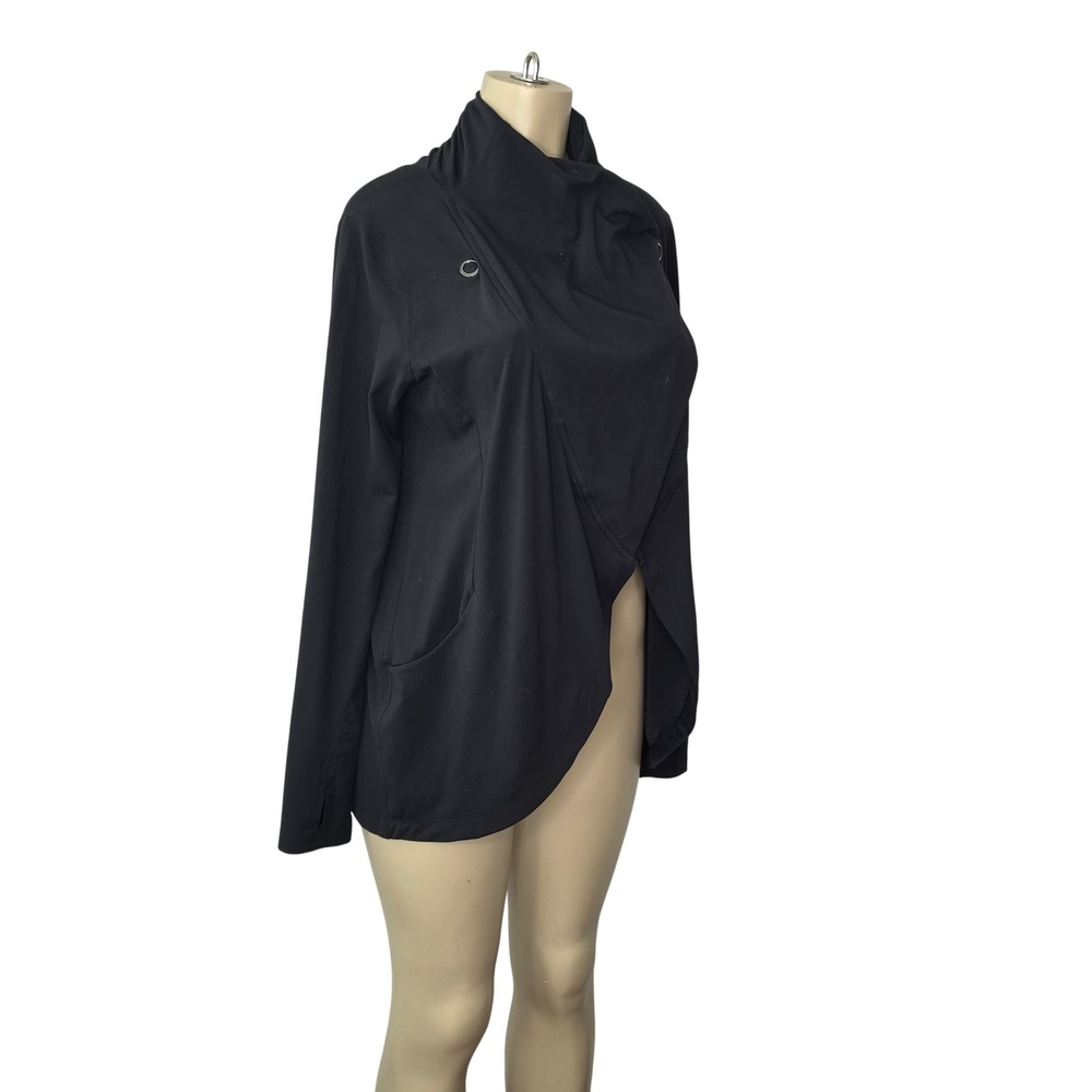 Yogalicious Cardigan Women L Black Wrap Draped Long Sleeve Thumbholes Gym Lounge